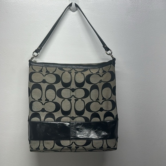 Coach Chelsea Signature Stripe Hobo Bag Shoulder Purse Canvas 12824 Black Gray - Picture 13 of 13